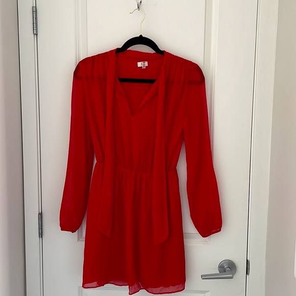 Little Moon (Aritzia) red dress with sheer sleeves. - Picture 1 of 3
